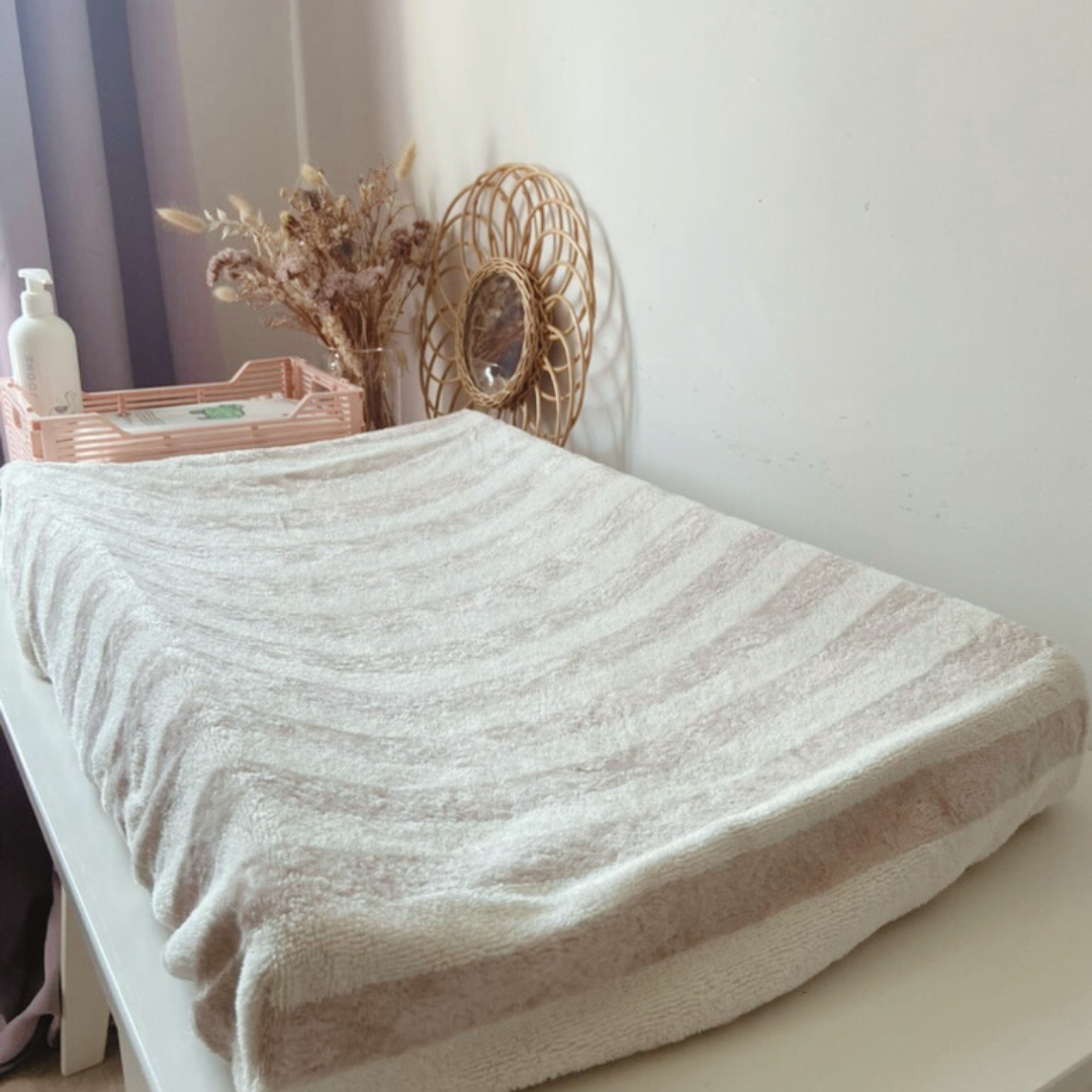 Housse matelas à langer éponge Beige &amp; écru