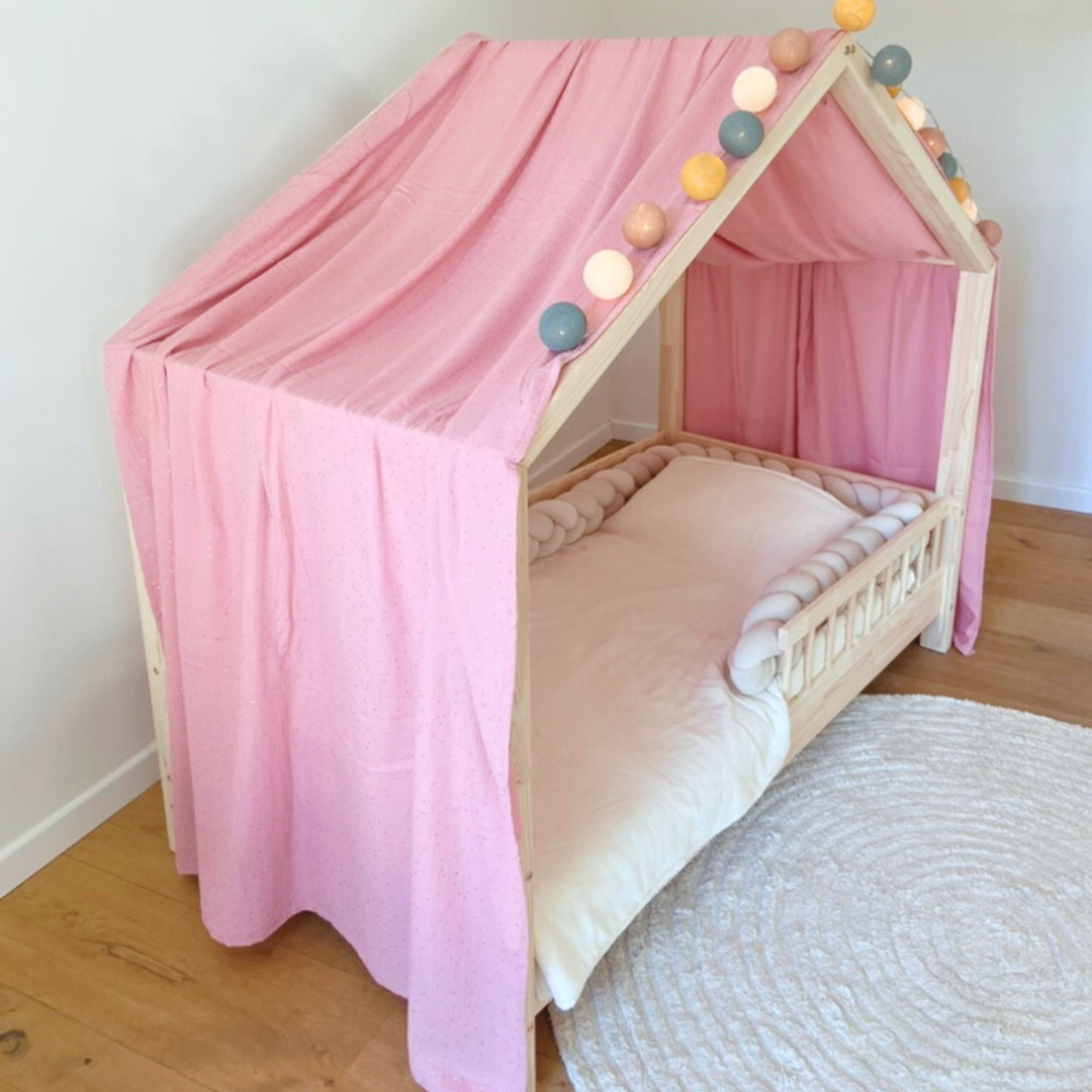 Ciel de lit cabane Rose pois dorés