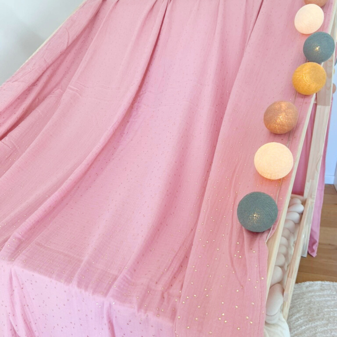 Ciel de lit cabane Rose pois dorés