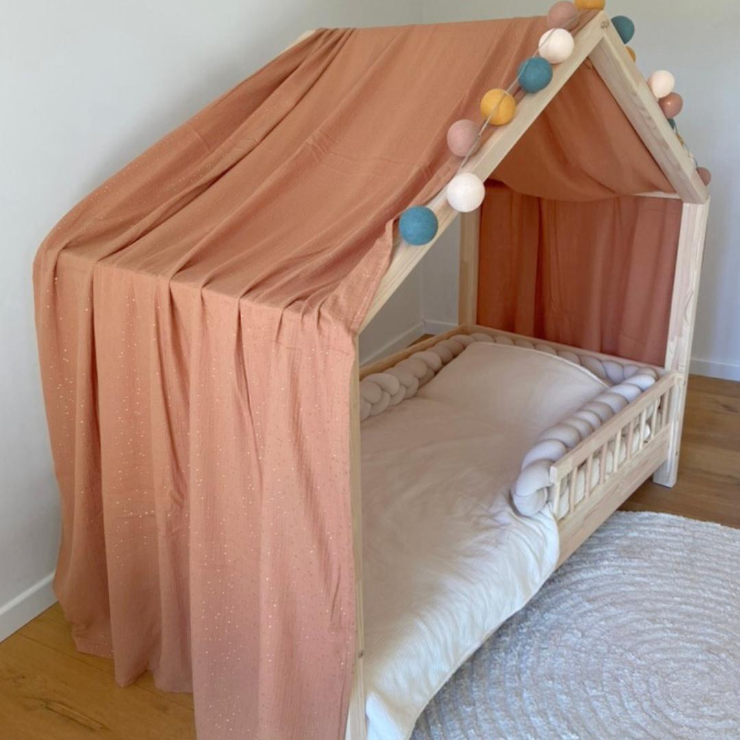 Ciel de lit cabane Caramel pois dorés