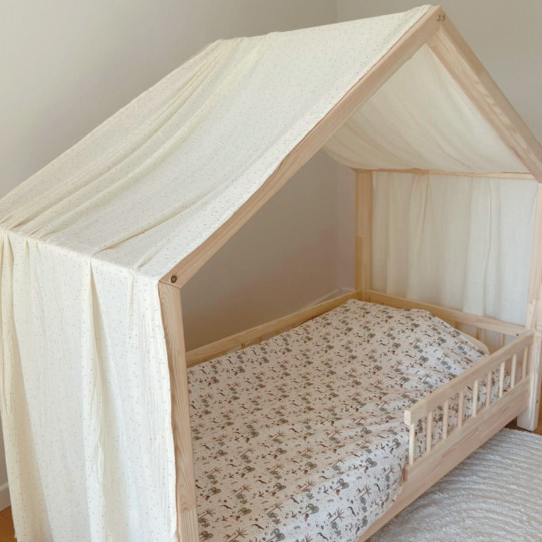 Ciel de lit cabane Ecru pois dorés