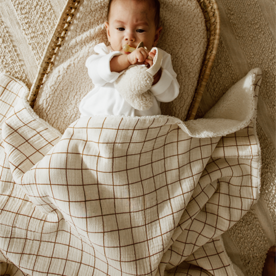 Couverture plaid enfant Marcel Camel/Ecru
