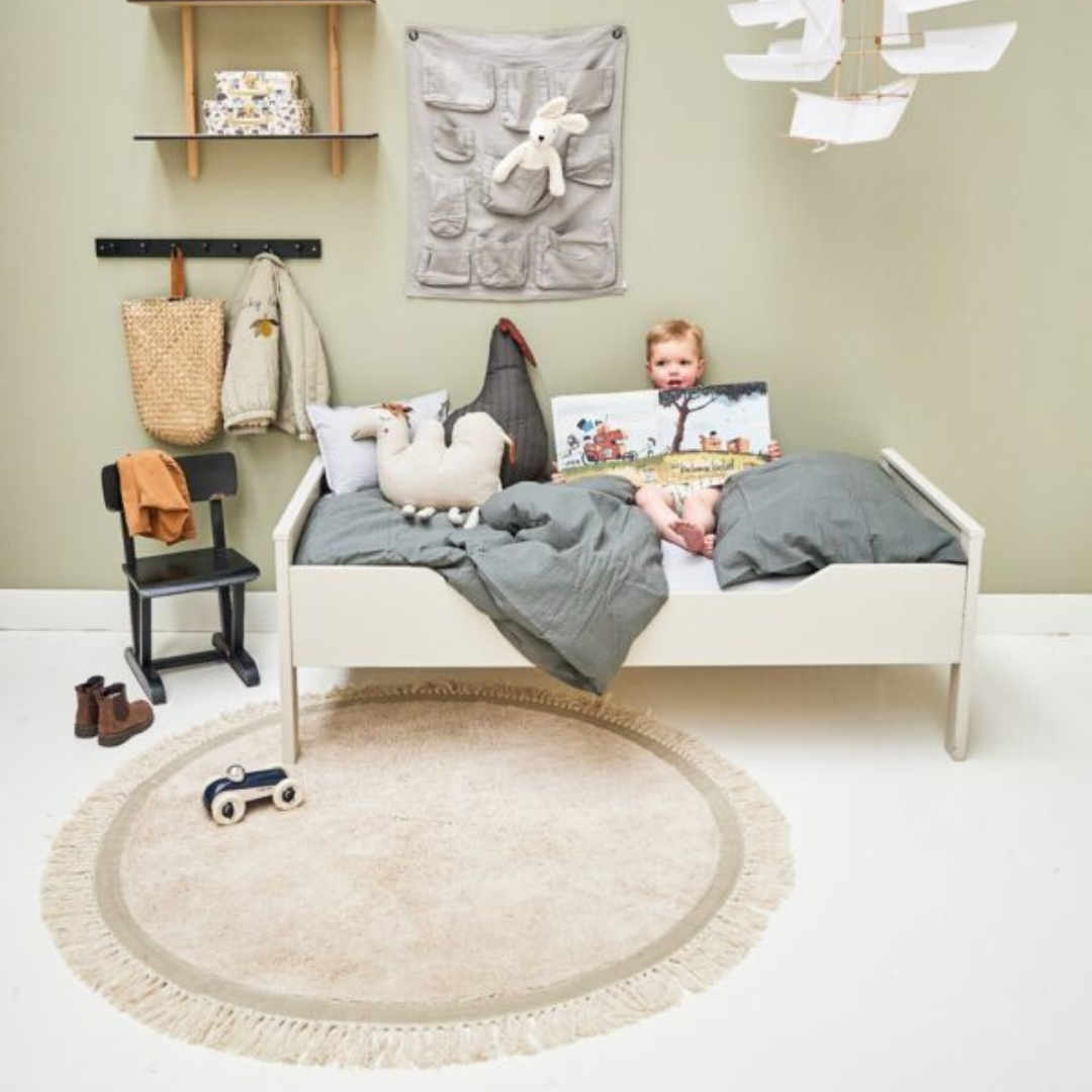 Tapis enfant rond beige &amp; vert