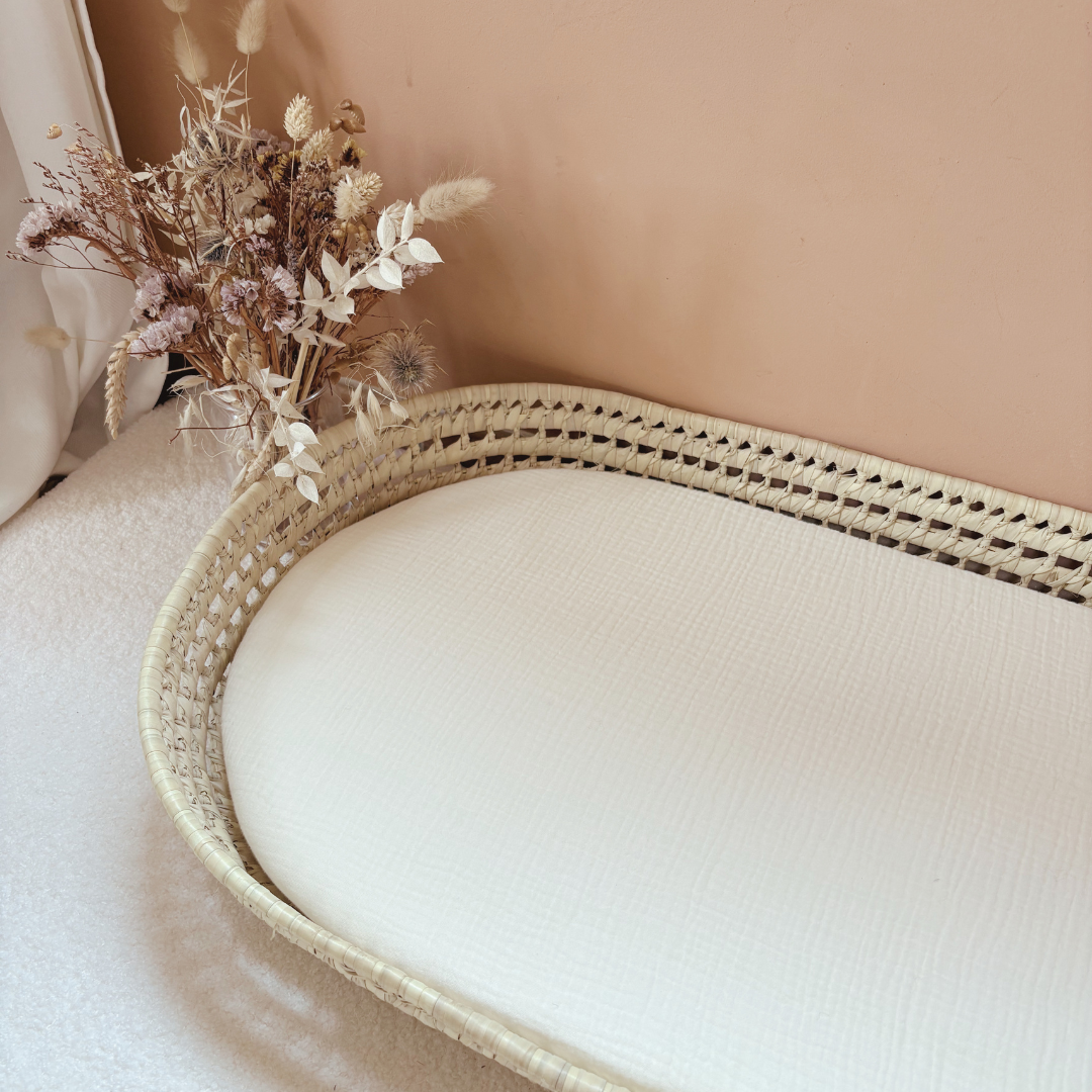 Panier à langer + matelas + housse double gaze Ecru