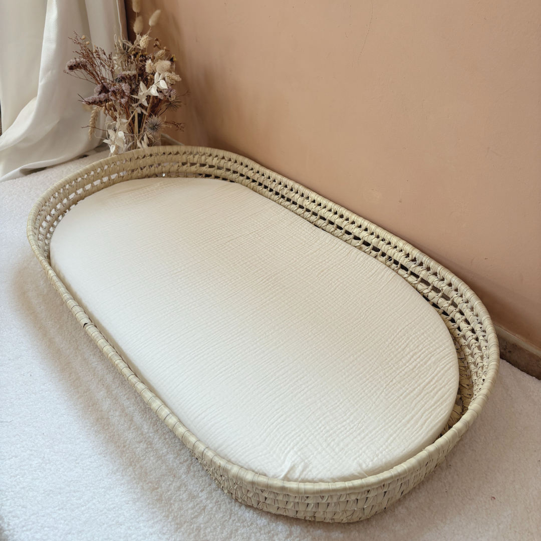 Panier à langer + matelas + housse double gaze Ecru