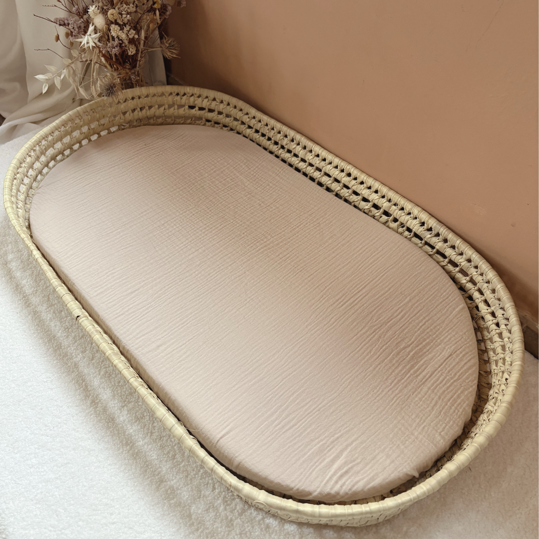 Panier à langer + matelas + housse double gaze Beige