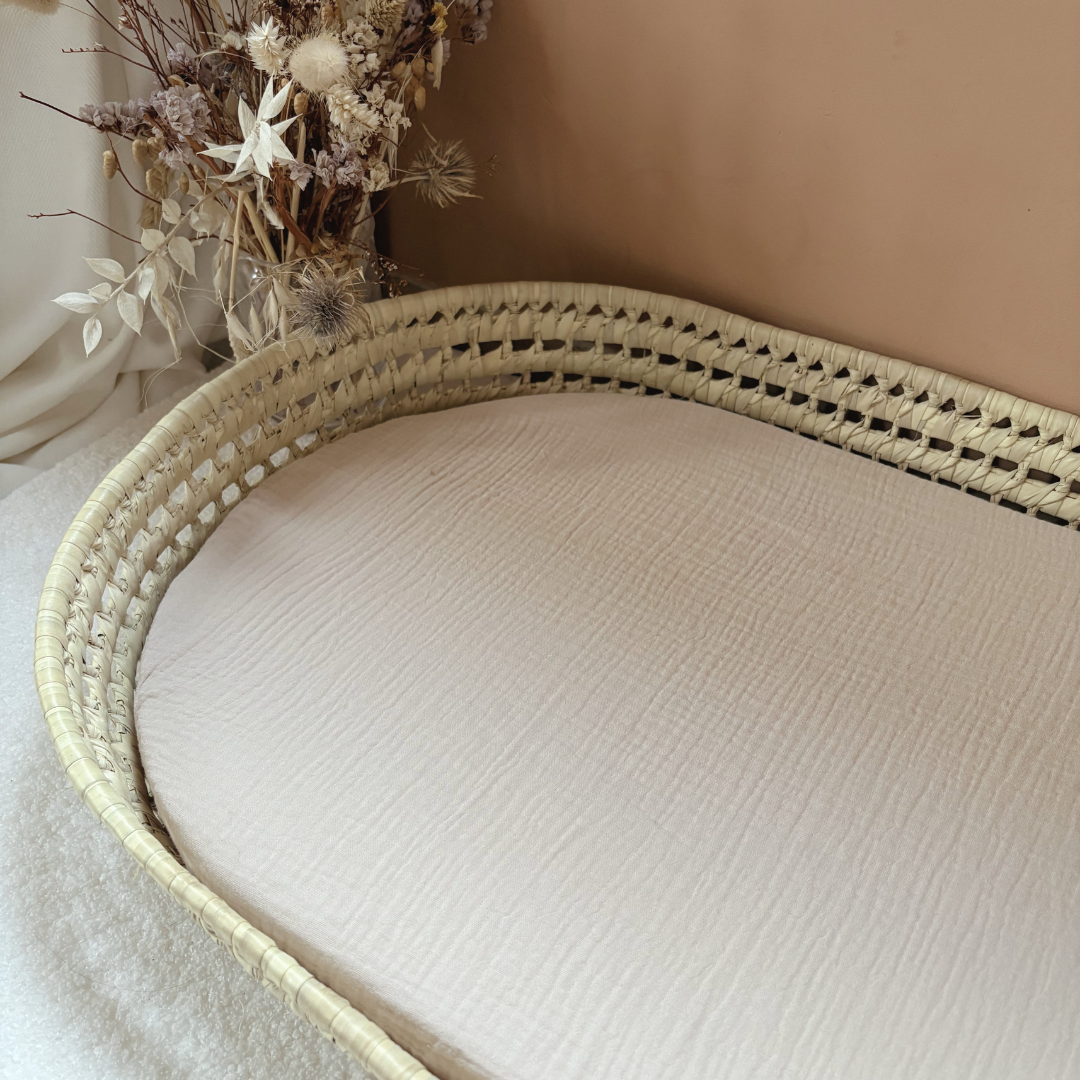 Panier à langer + matelas + housse double gaze Beige