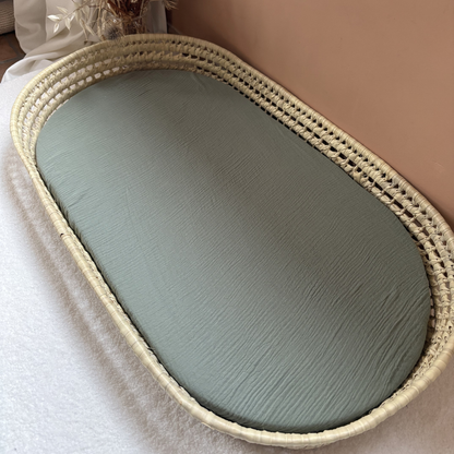 Panier à langer + matelas + housse double gaze vert kaki