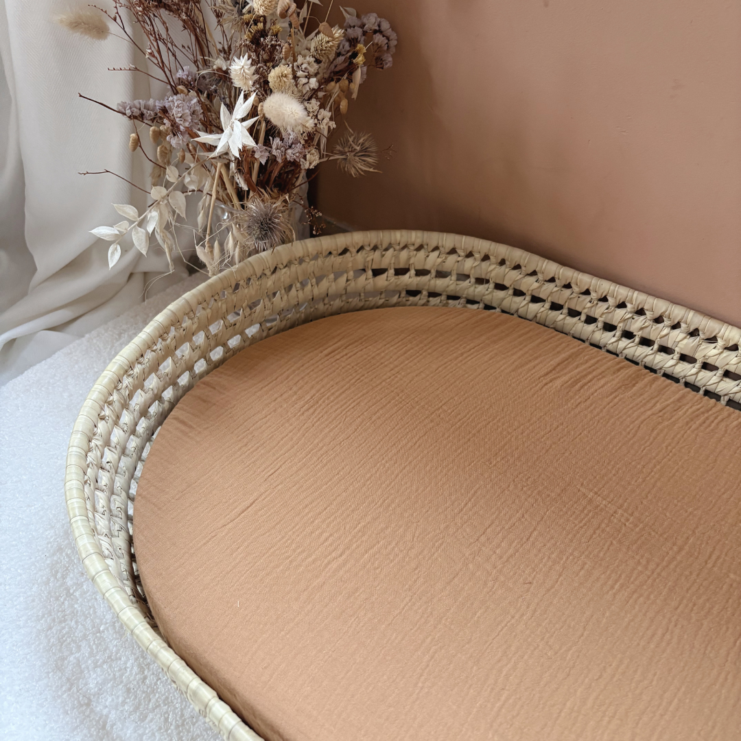 Panier à langer + matelas + housse double gaze camel