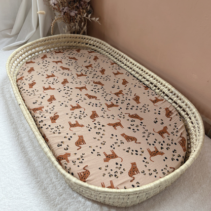 Panier à langer + matelas + housse leopard beige