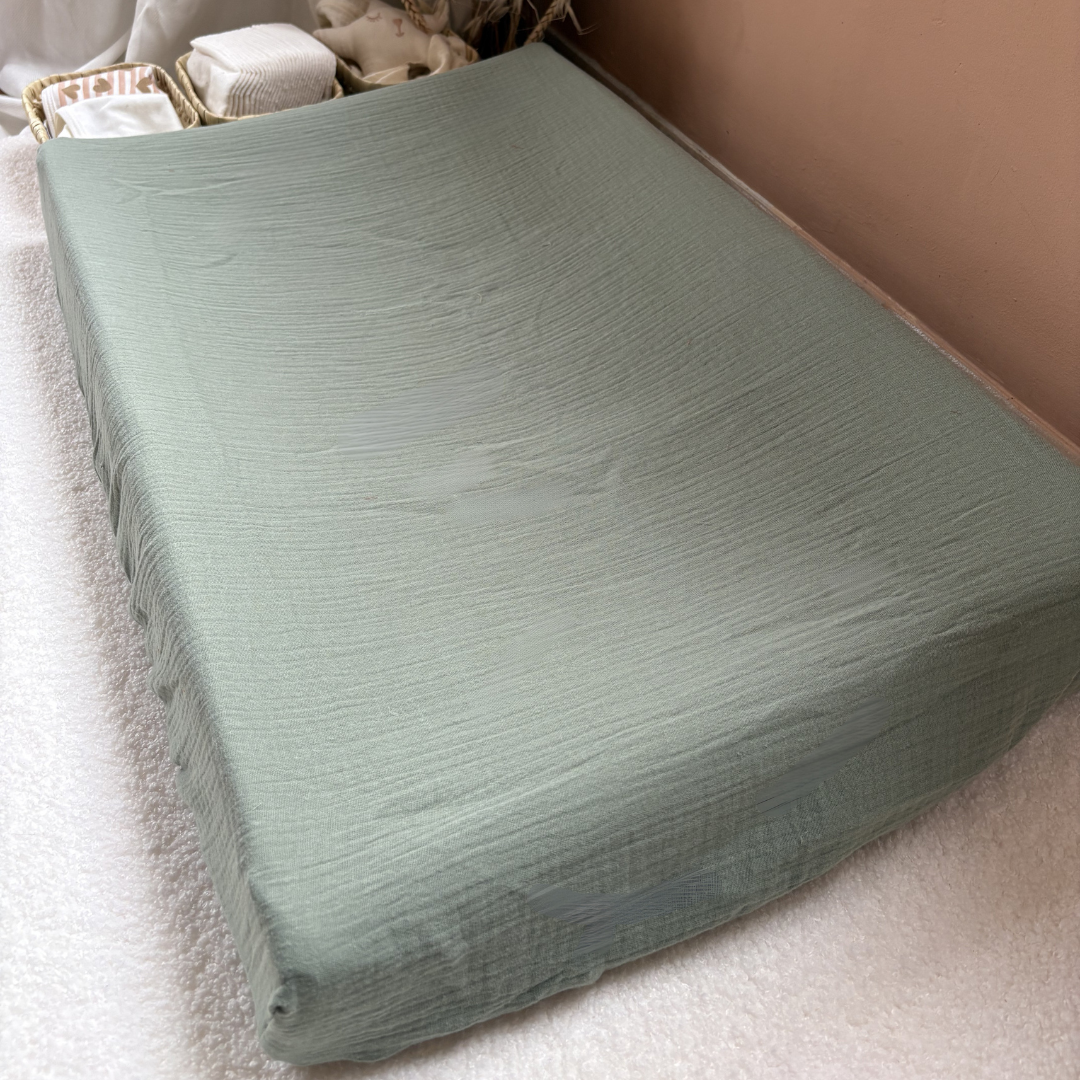 Housse matelas à langer double gaze BIO vert kaki