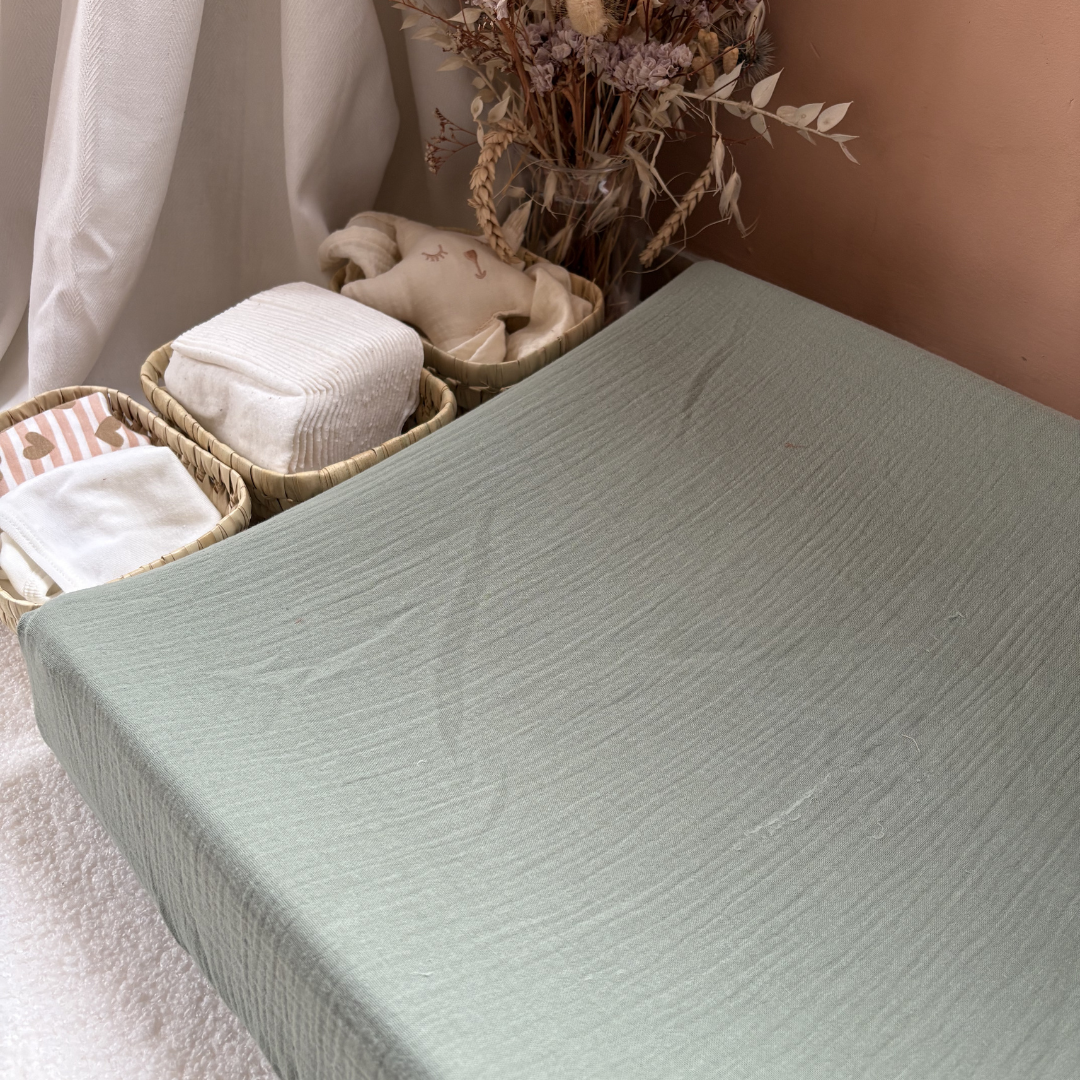 Housse matelas à langer double gaze BIO vert kaki
