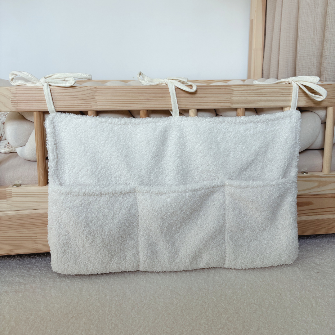 Pochette de rangement lit - Tissu bouclette écru