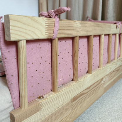 Tour de lit cabane double gaze rose pois dorés