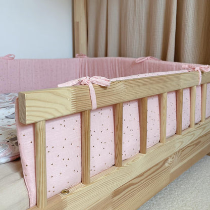 Tour de lit cabane double gaze rose blush pois dorés
