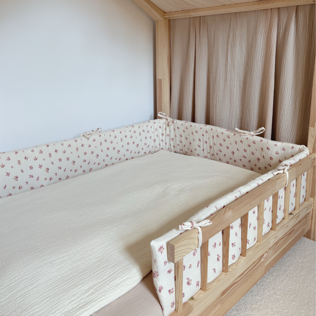 Tour de lit cabane double gaze fleuri Hava