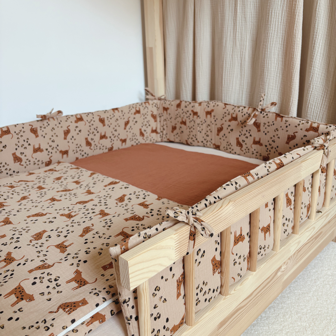 Tour de lit cabane double gaze Leopard beige