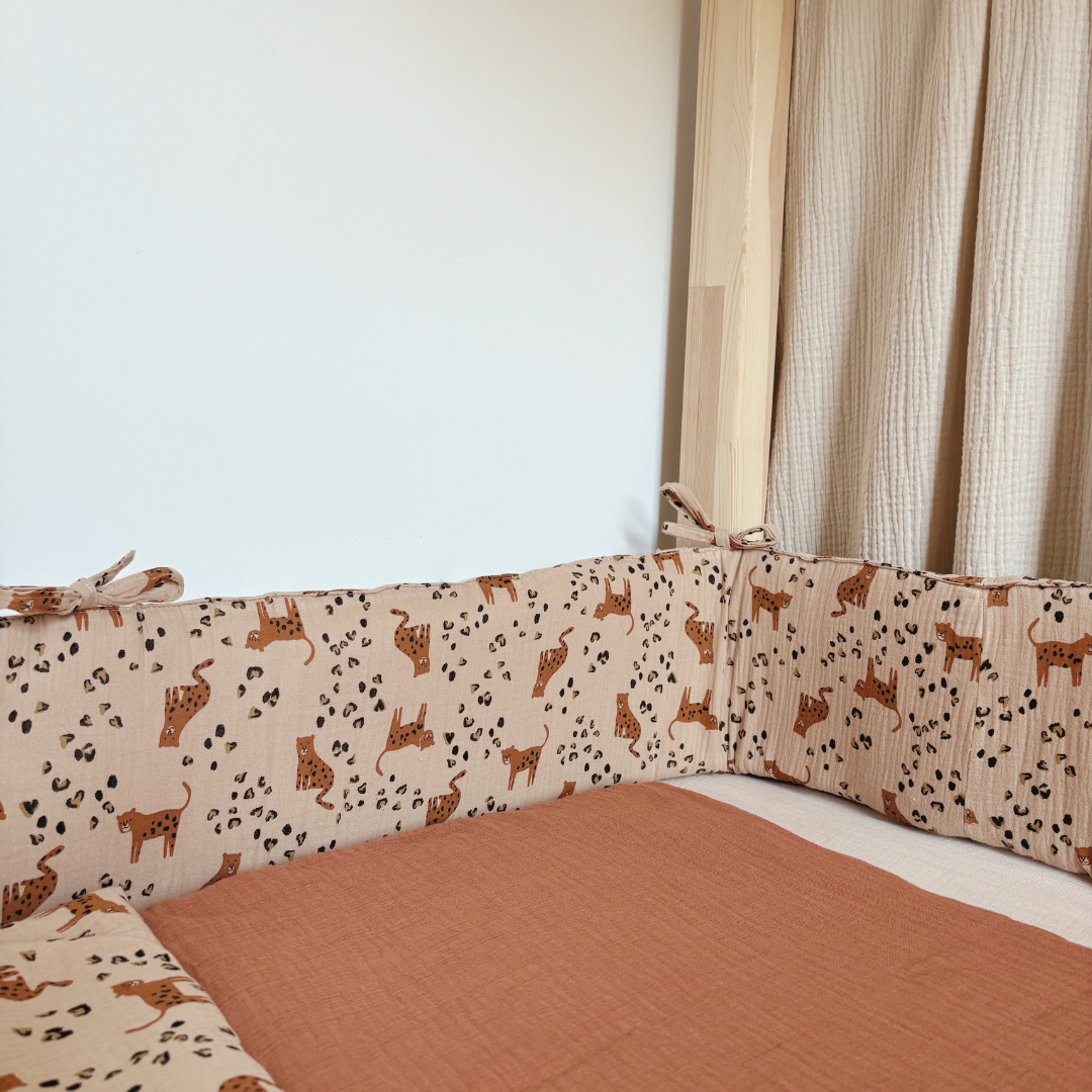 Tour de lit cabane double gaze Leopard beige