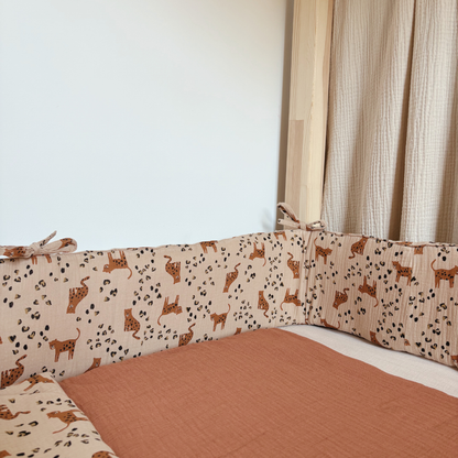 Tour de lit cabane double gaze Leopard beige