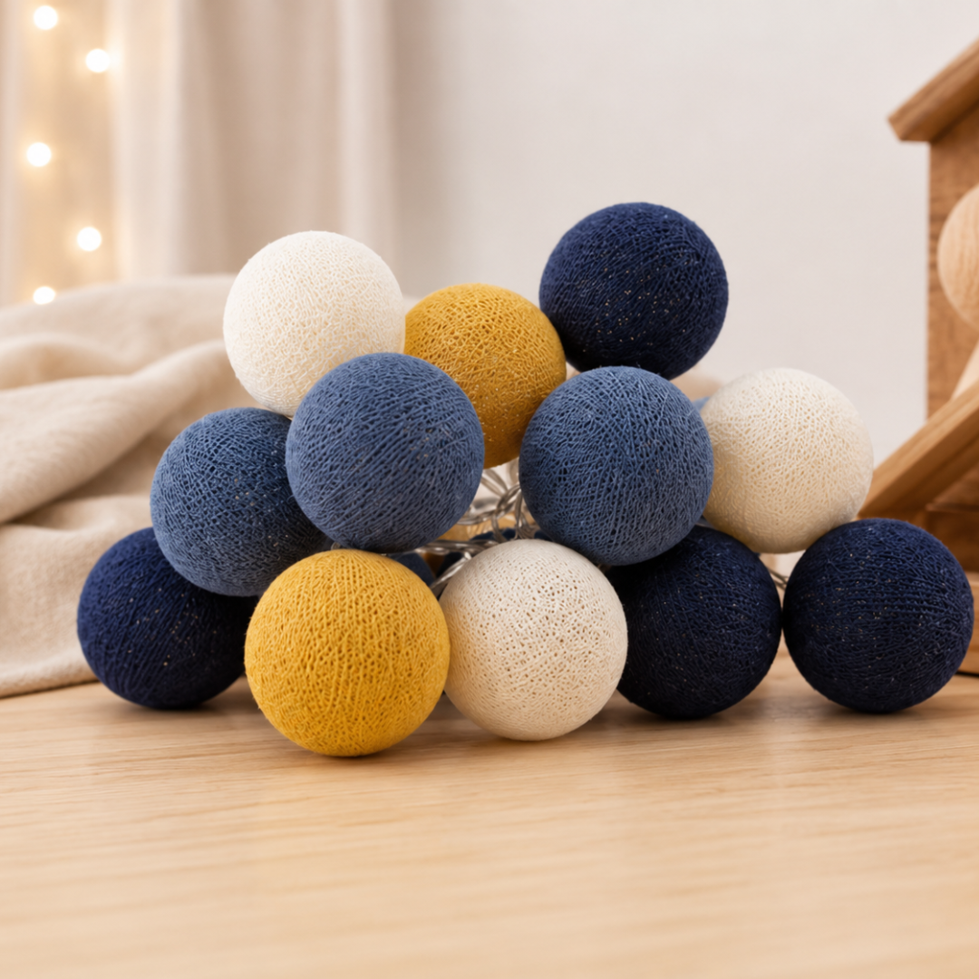 Guirlande lumineuse LED - Bleu &amp; Jaune moutarde
