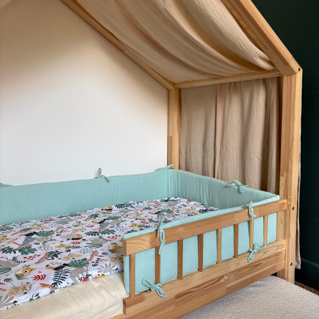 Tour de lit cabane double gaze vert menthe