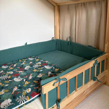 Tour de lit cabane double gaze vert eucalyptus