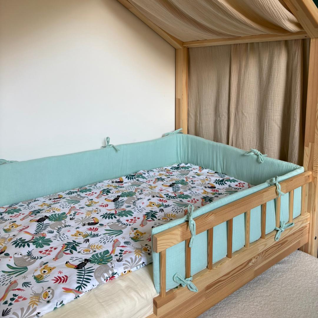 Tour de lit cabane double gaze vert menthe