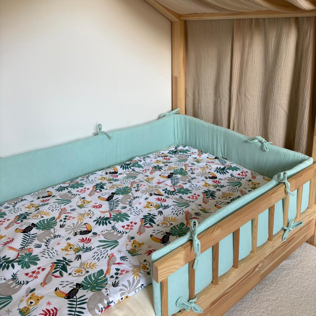 Tour de lit cabane double gaze vert menthe