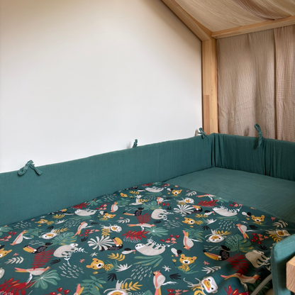 Tour de lit cabane double gaze vert eucalyptus