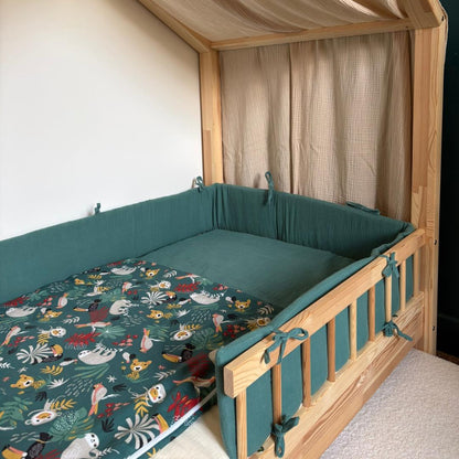 Tour de lit cabane double gaze vert eucalyptus