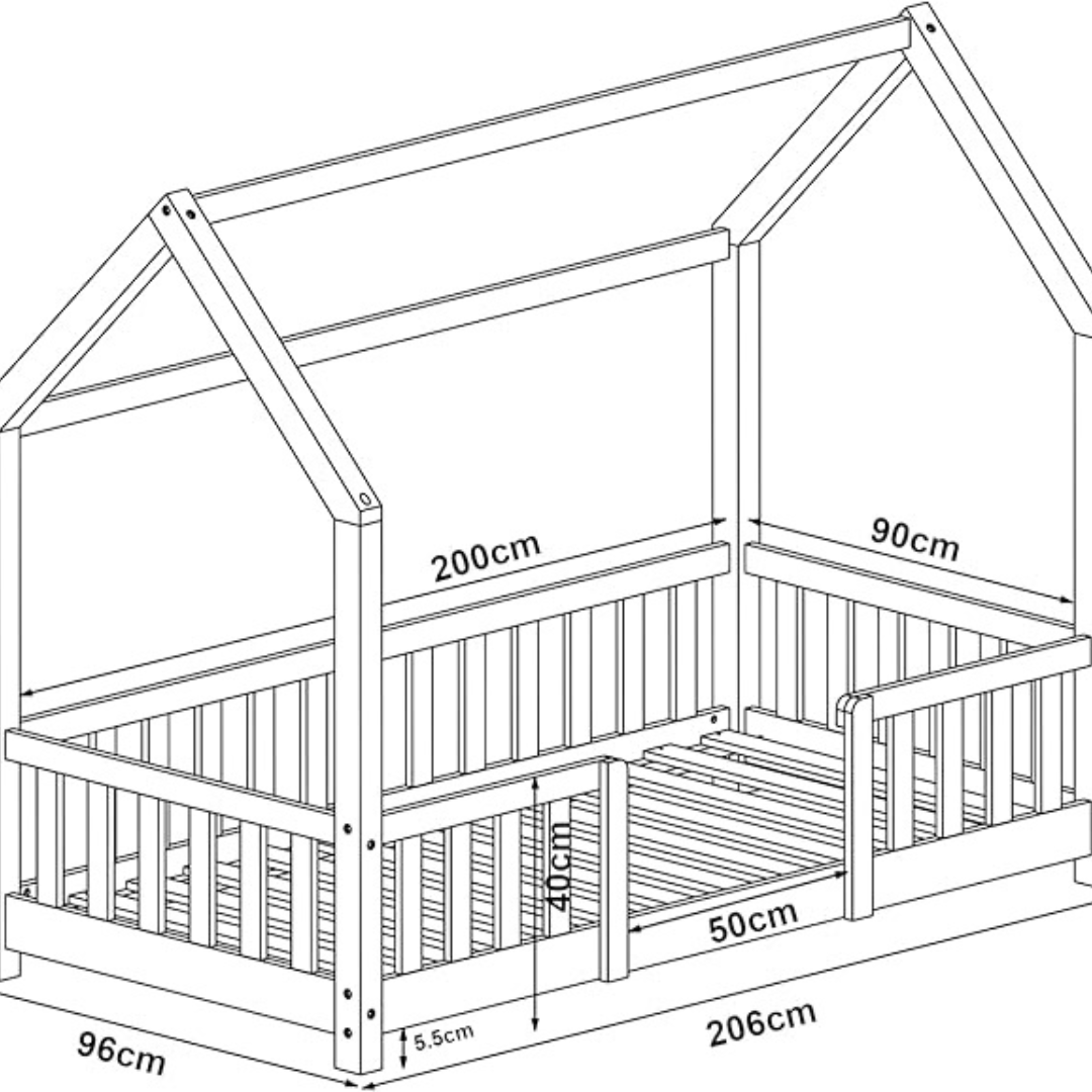 Lit cabane avec barrière 90x200cm Bois naturel