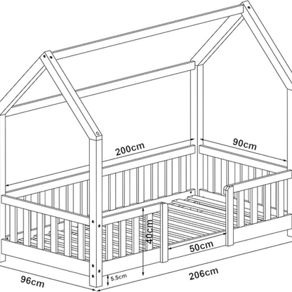 Lit cabane avec barrière 90x200cm Bois naturel