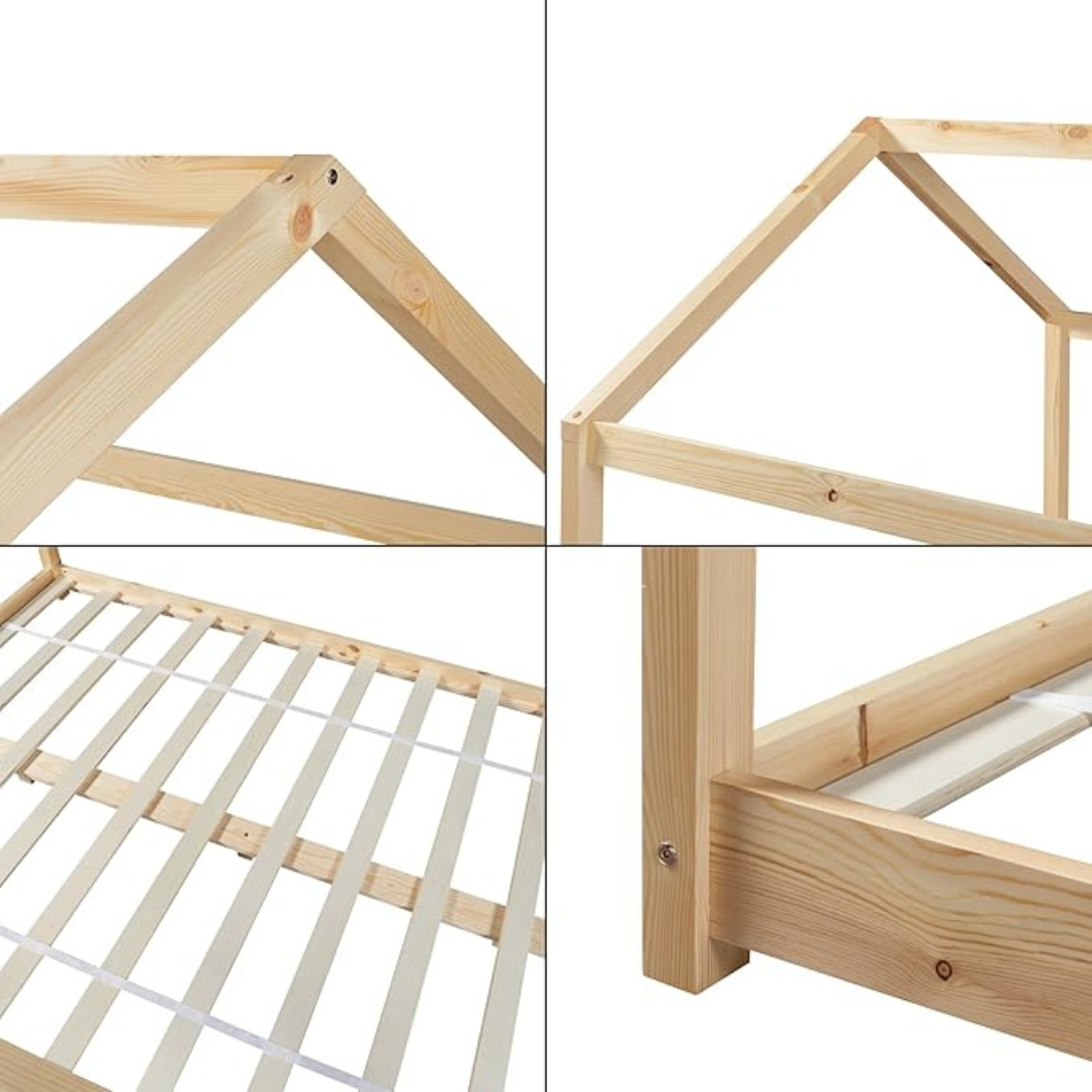 Montessori kajuitbed zonder barrière 70x140cm - Natuurlijk hout