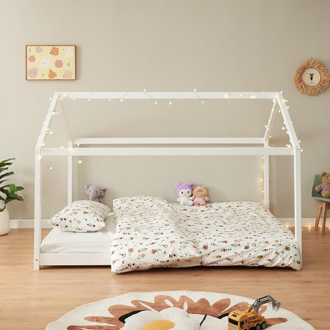Grand lit cabane Montessori 140x200 cm - Blanc
