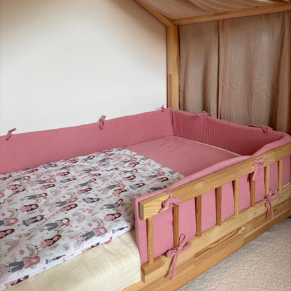 Tour de lit cabane double gaze rose