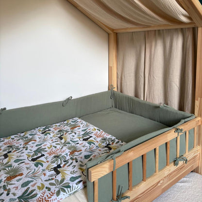 Tour de lit cabane double gaze vert kaki