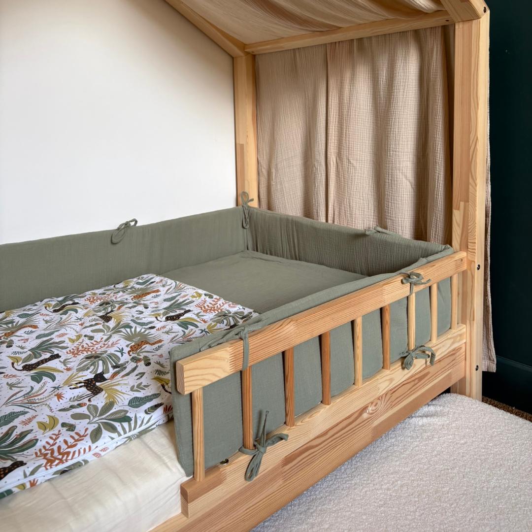 Tour de lit cabane double gaze vert kaki