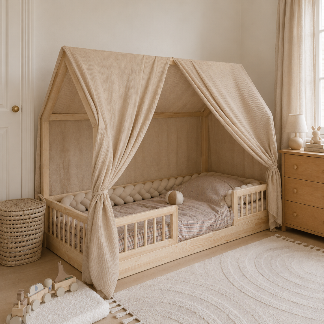 Set van 2 beige hemelbedden voor cabinebedden