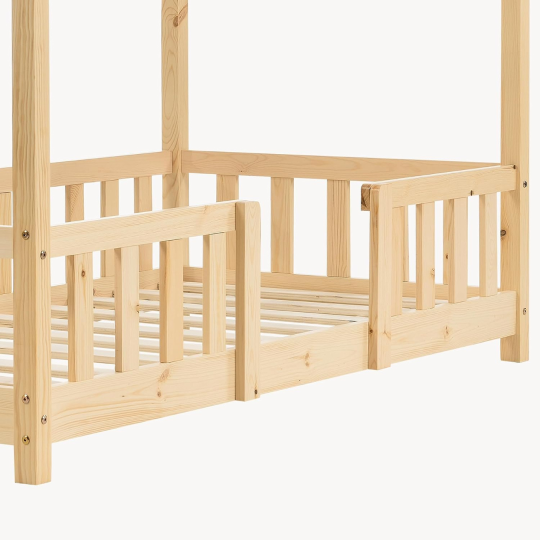 Lit cabane enfant en bois avec barrière 80x160cm