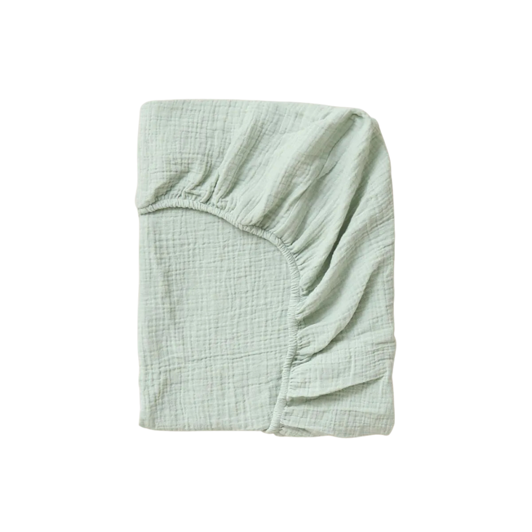 Drap housse double gaze coton BIO - Vert de gris