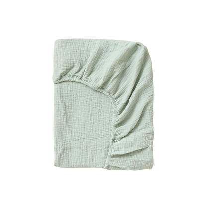 Drap housse double gaze coton BIO - Vert de gris