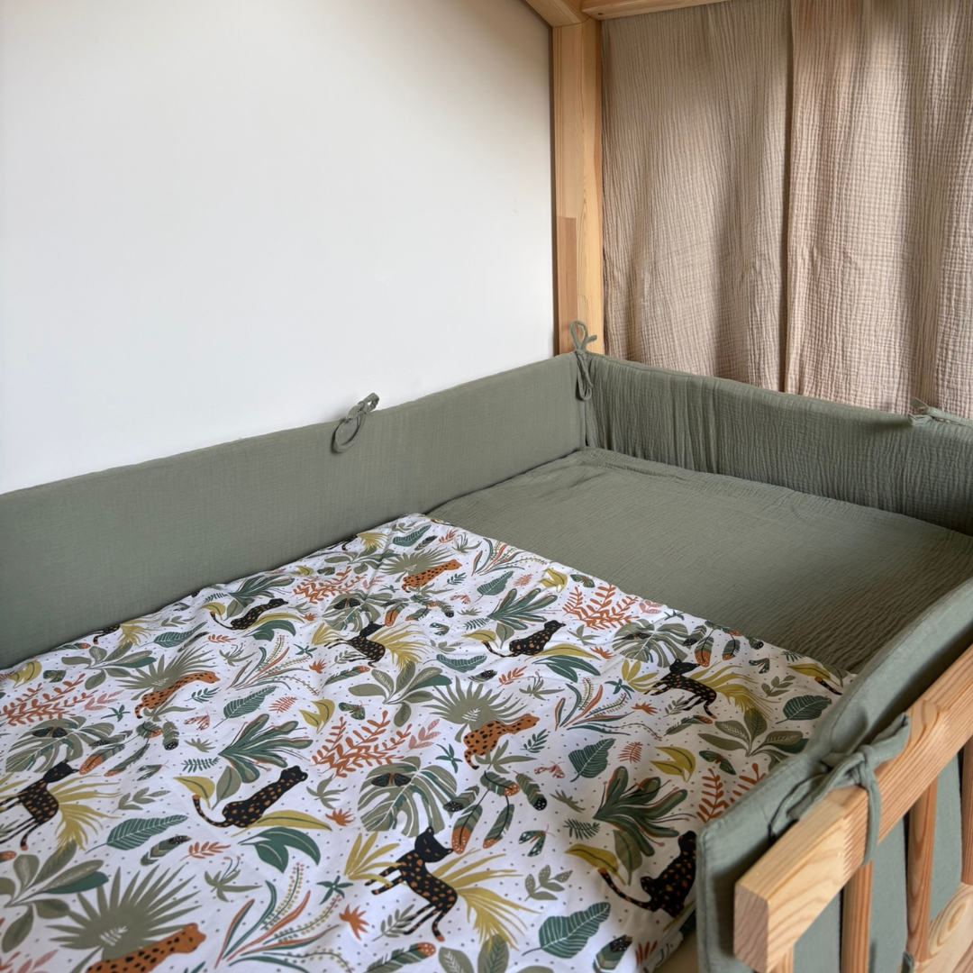 Tour de lit cabane double gaze vert kaki