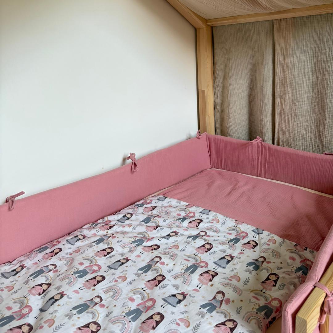 Tour de lit cabane double gaze rose