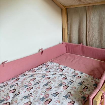 Tour de lit cabane double gaze rose