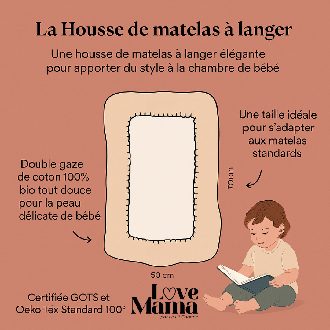 Housse matelas à langer Double gaze BIO Beige