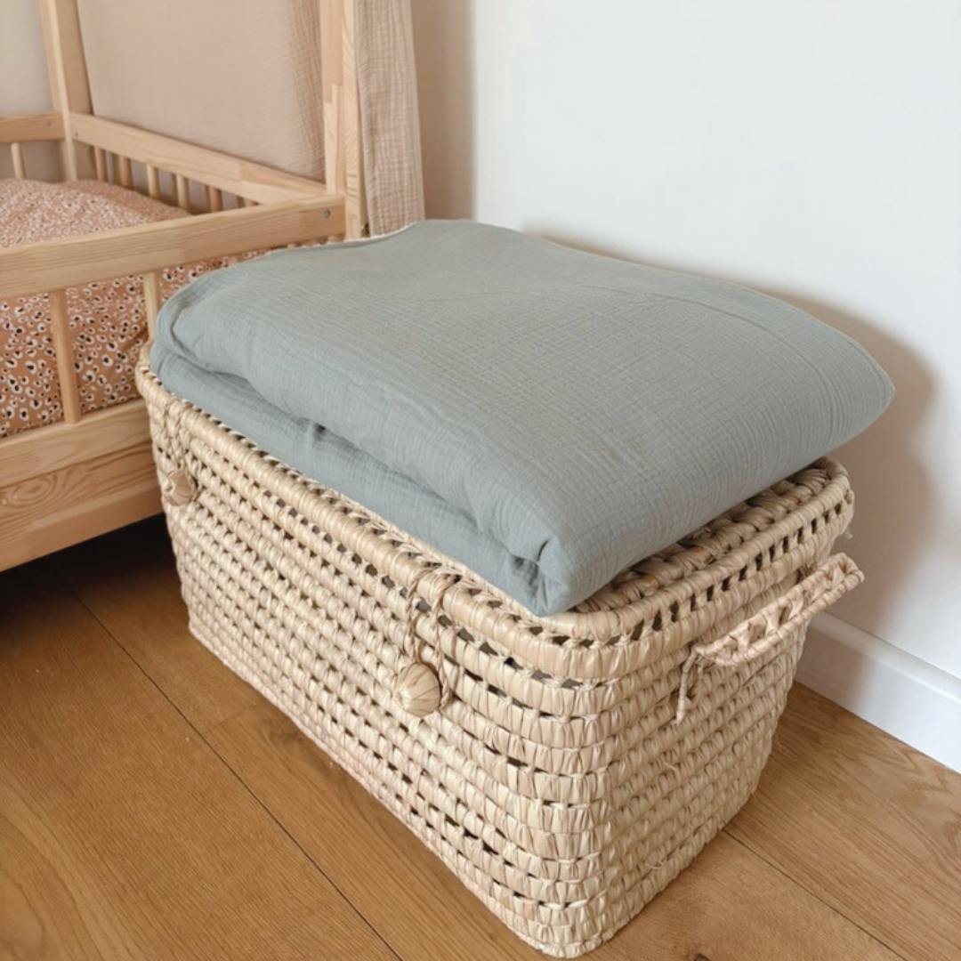 Couverture bébé double gaze vert de gris