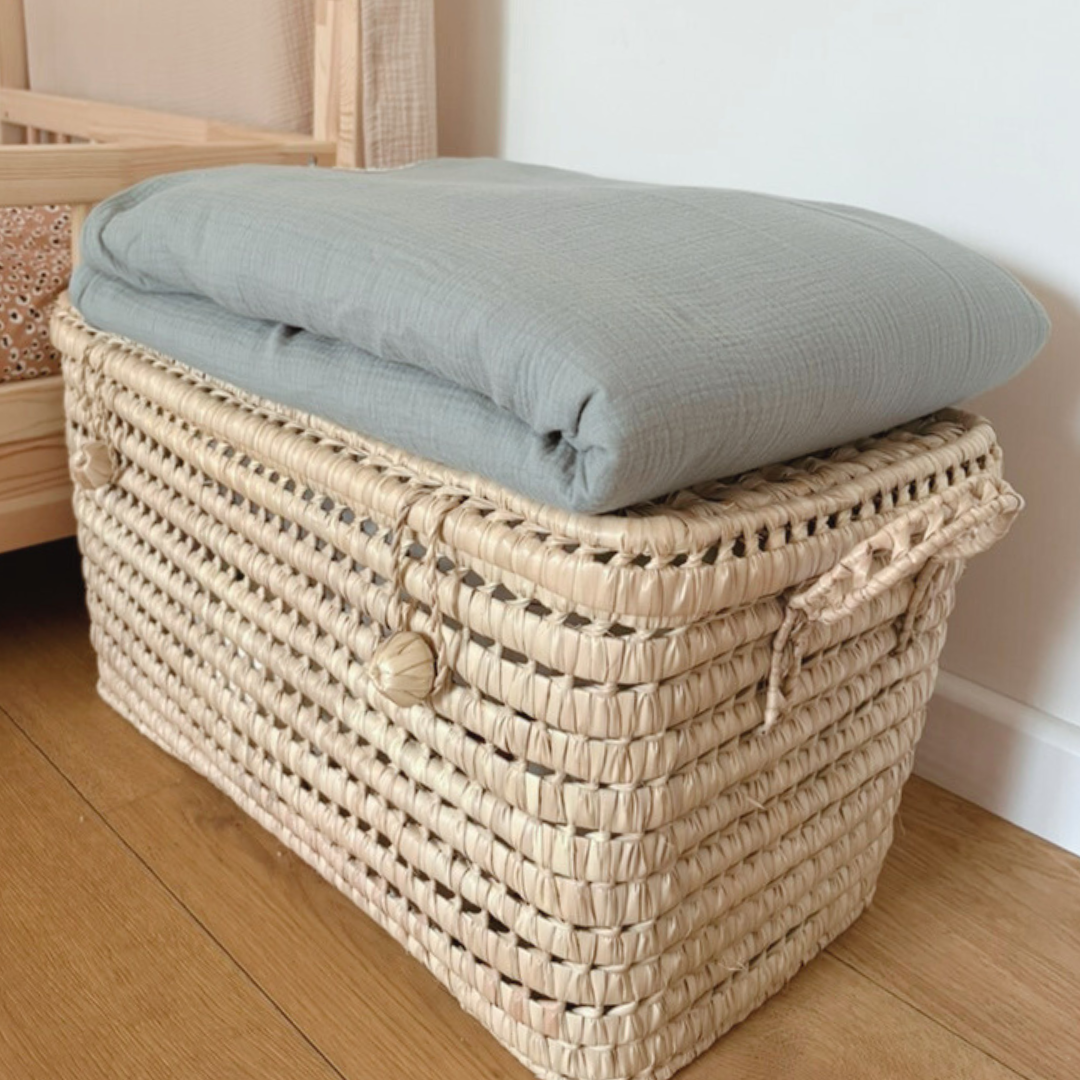 Couverture bébé double gaze vert de gris