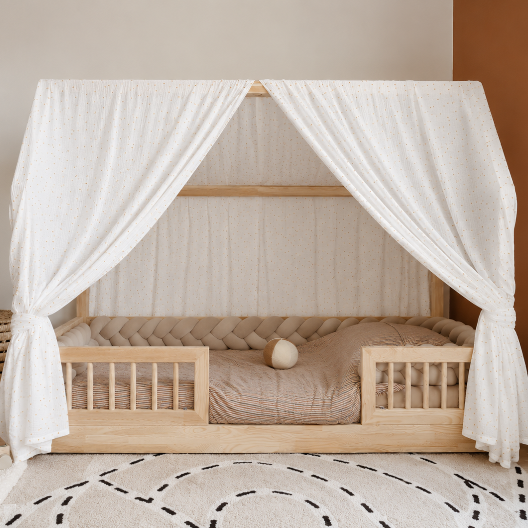 Set van 2 witte cabinebedhemels met gouden stippen