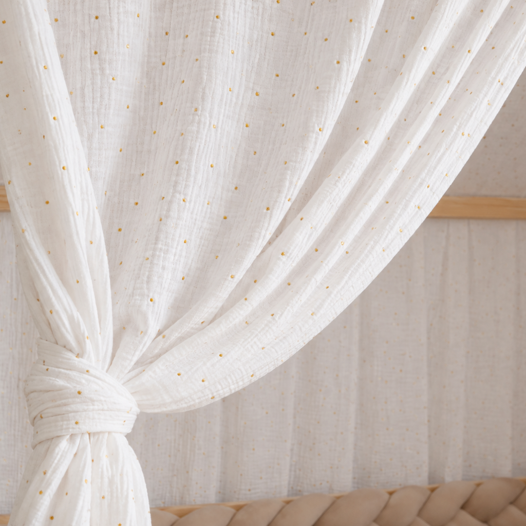 Set van 2 witte cabinebedhemels met gouden stippen