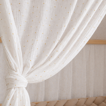 Set van 2 witte cabinebedhemels met gouden stippen